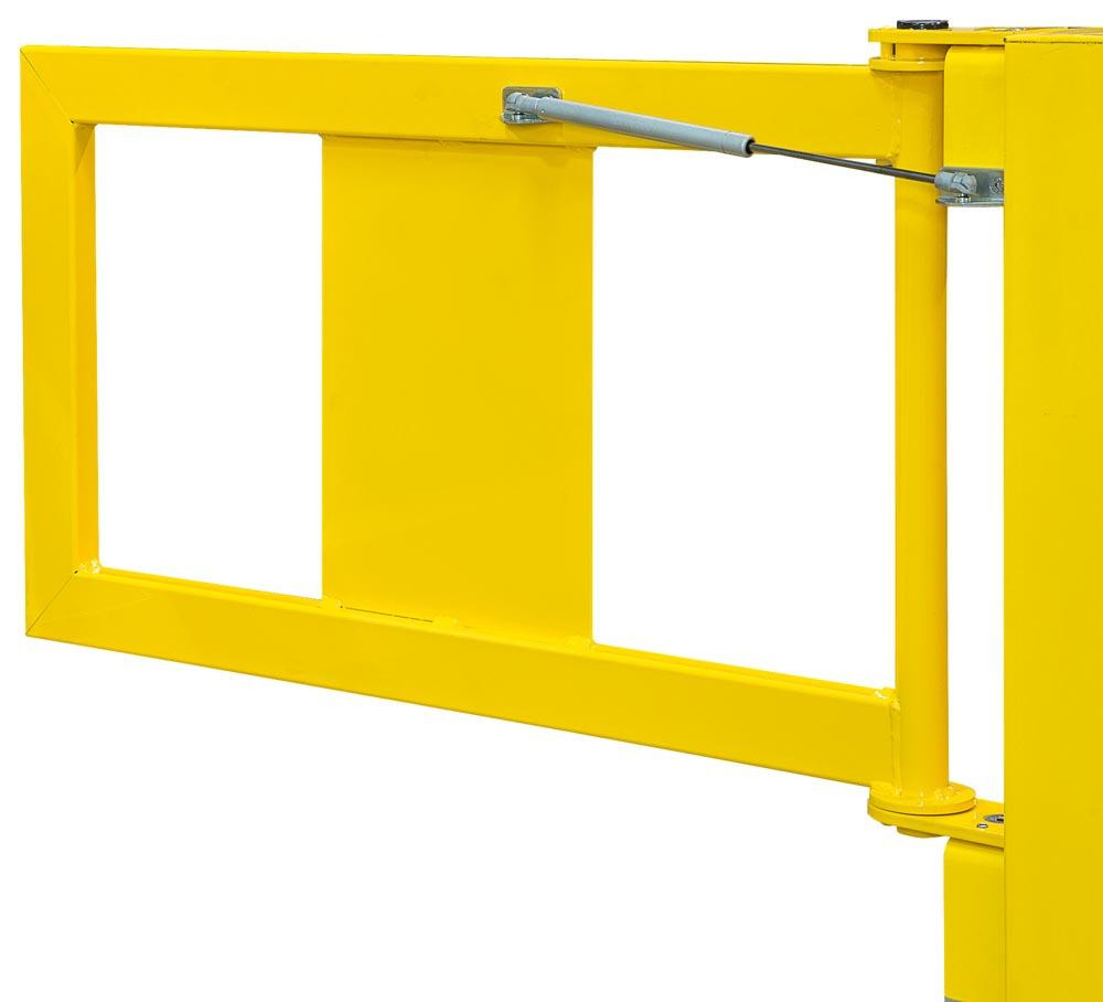 Rammschutzgeländer, Tür mit Gasdruckfeder, BxH 835x475 mm, Tür mit Beschlag  905x520 mm, gelb kunststoffbeschichtet - Borrmann Shop